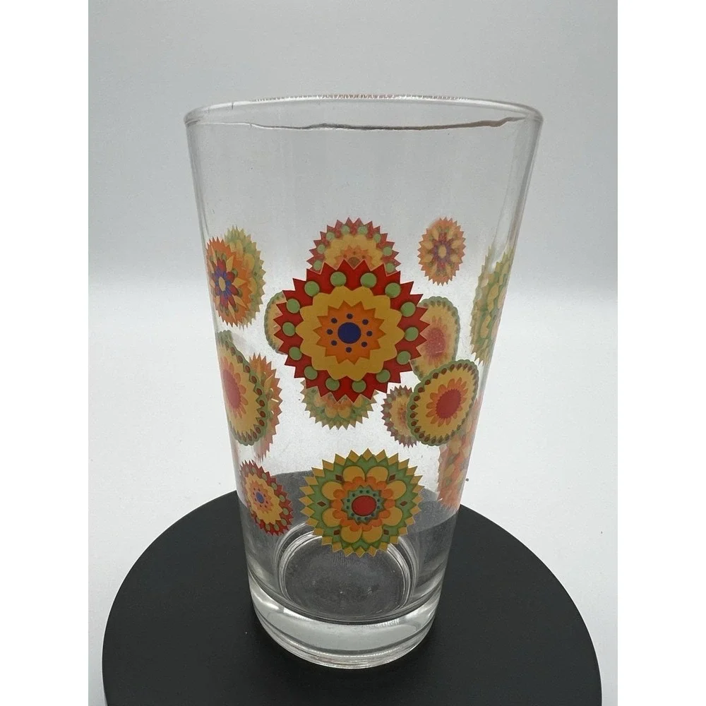 4 Floral Libbey Retro Drinking Glasses‎ Groovy Flower Power Boho Greenbrier Intl
